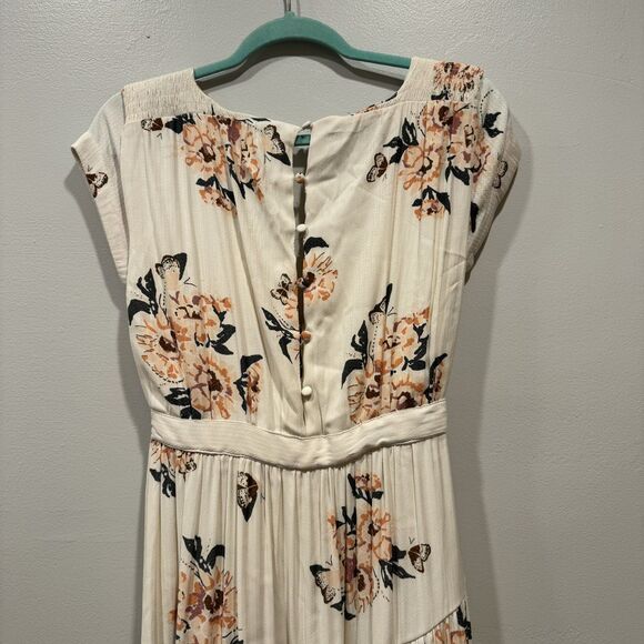 Free People All I Got Floral Maxi Dress Tie Front Tiered Women sz 8 Cream Boho - Picture 12 of 16